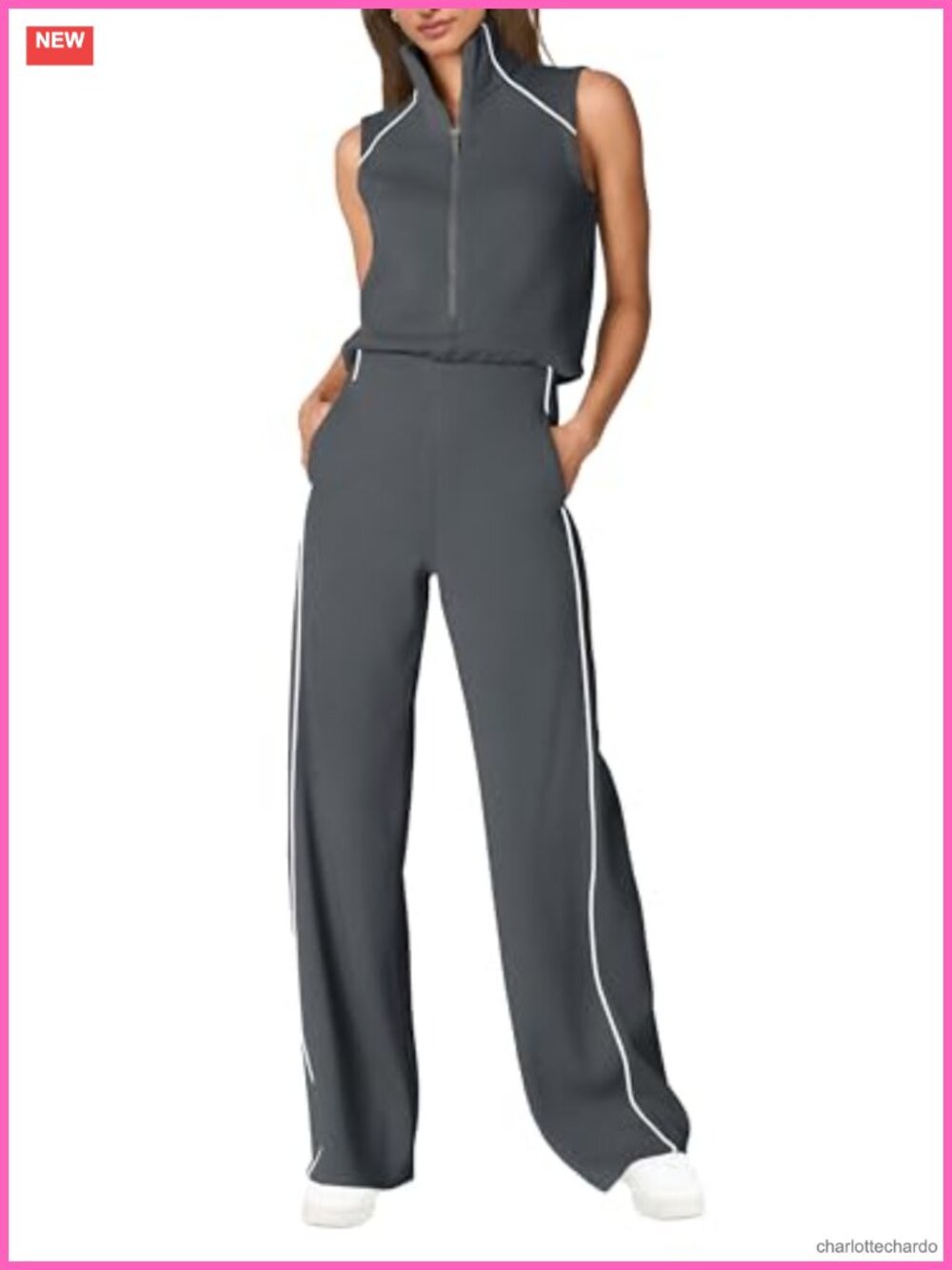 Sleeveless Mock Neck Wide Leg Jumpsuit with Pockets